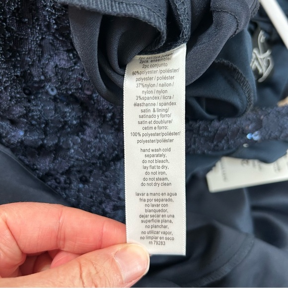 NWT Alex Evenings Navy Sequin Satin Maxi Evening Gown Dress Size 10 Tank Dress - Picture 4 of 10